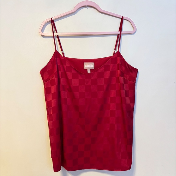 Show Me Your Mumu Spotlight Tank Silky Satin Red Checkerboard Womens Size Large - Picture 3 of 5